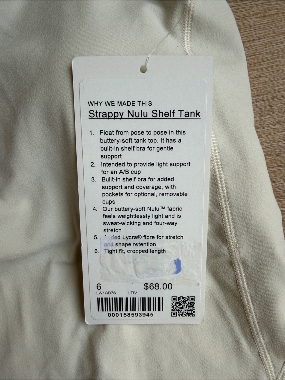 Lululemon Strappy Nulu Shelf Cropped Tank in Light Ivory - Picture 6 of 6